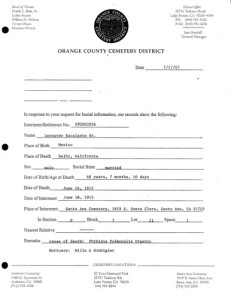 This form lists all of the information the office still holds regarding the grave.