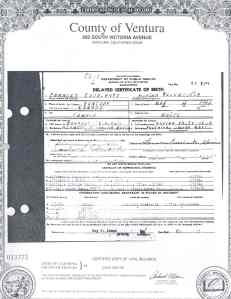 Frances Ruth Escalante's Delayed Birth Certificate. 