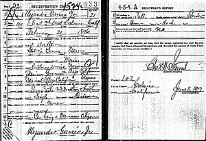 Alejandro Garcia's Draft Card, June, 1917.