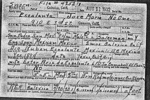 Jose crossing the border, August, 1932. 