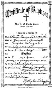 Albert's Baptism Paperwork.